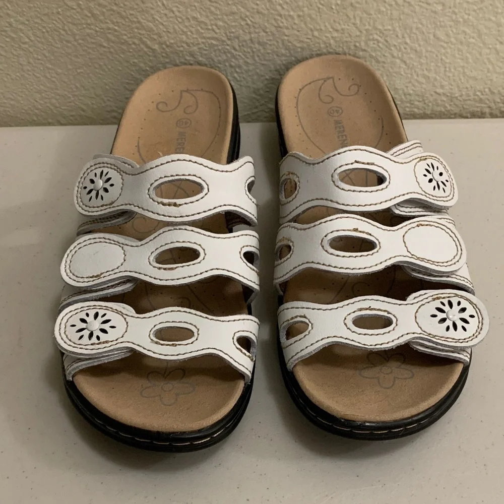 Merence Arch Support White Leather Slip On Sandals Women’s Size 40 (Size 9-9.5)